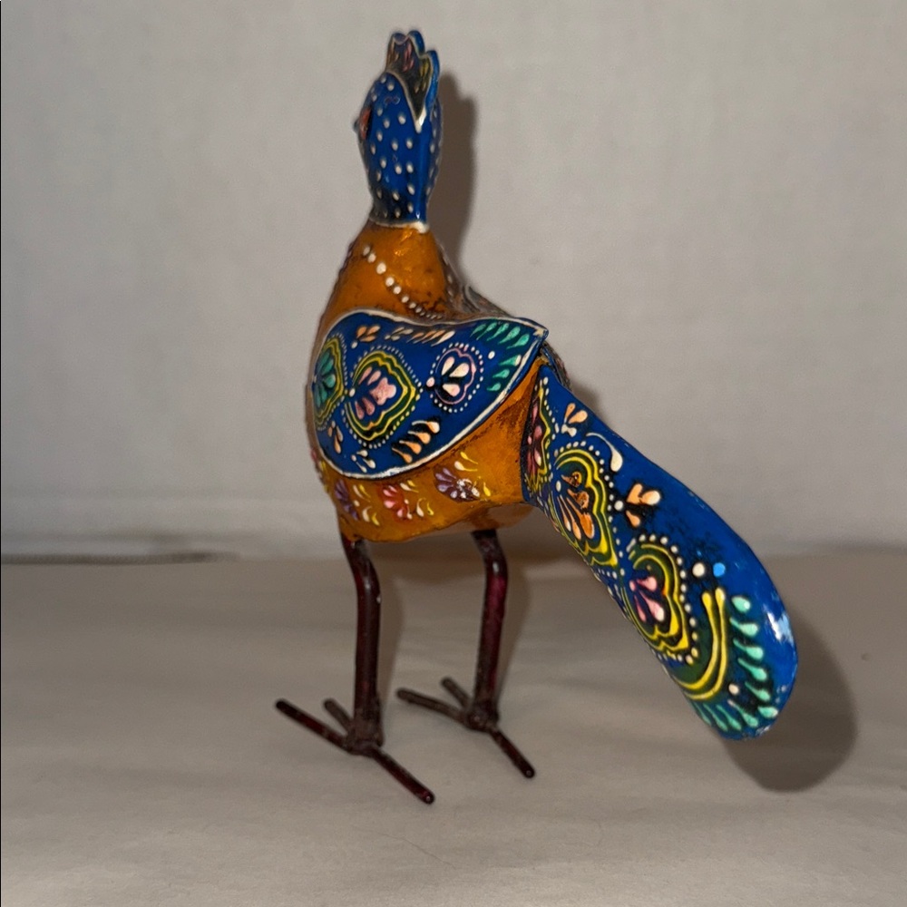 Handcrafted Blue and Orange Decorative Bird Figurine - Picture 4 of 9